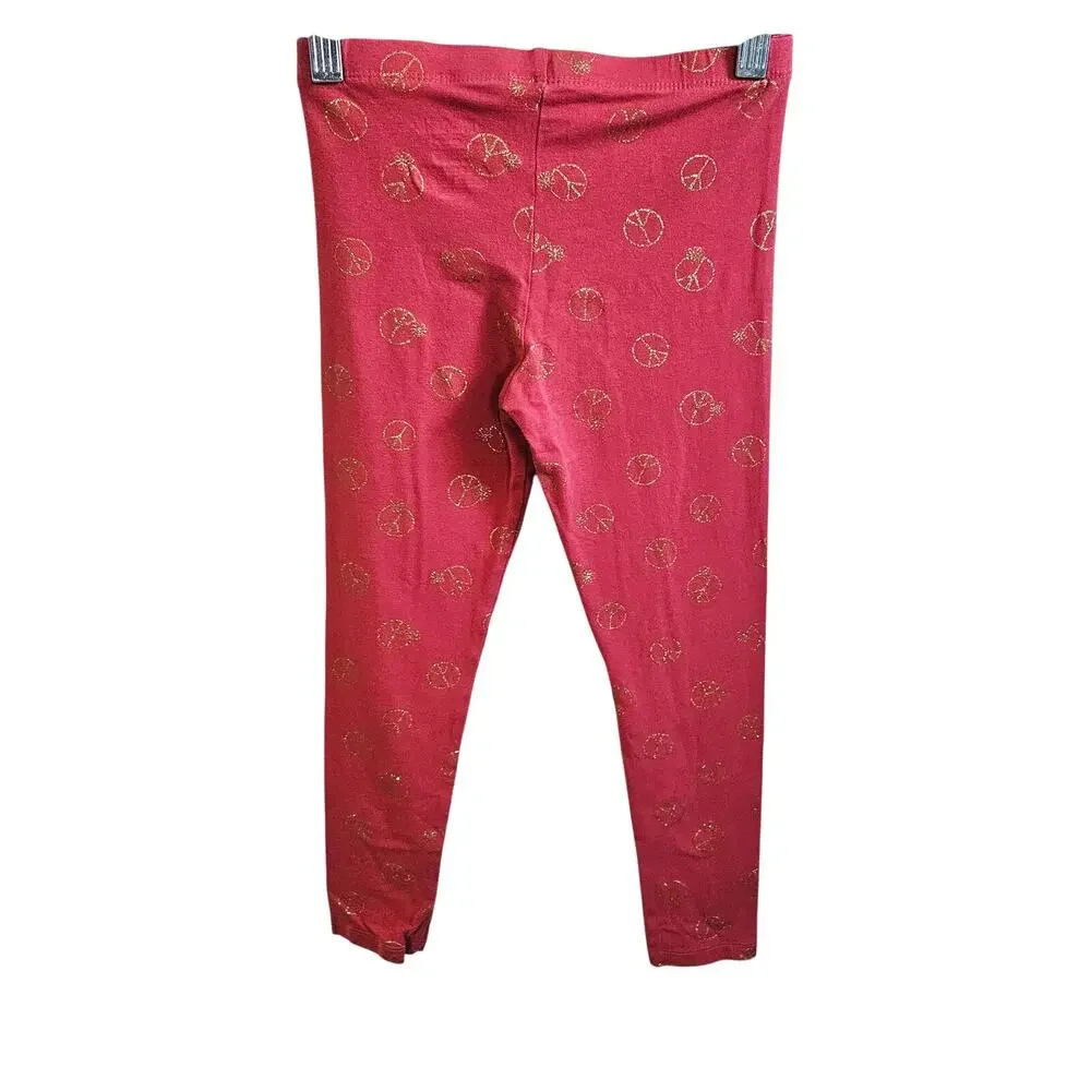 Children's Place Girls Size M Peace Sign Print Leggings Red Gold Comfy Hippie